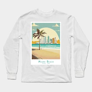Miami Beach Retro Vintage Travel Poster Long Sleeve T-Shirt